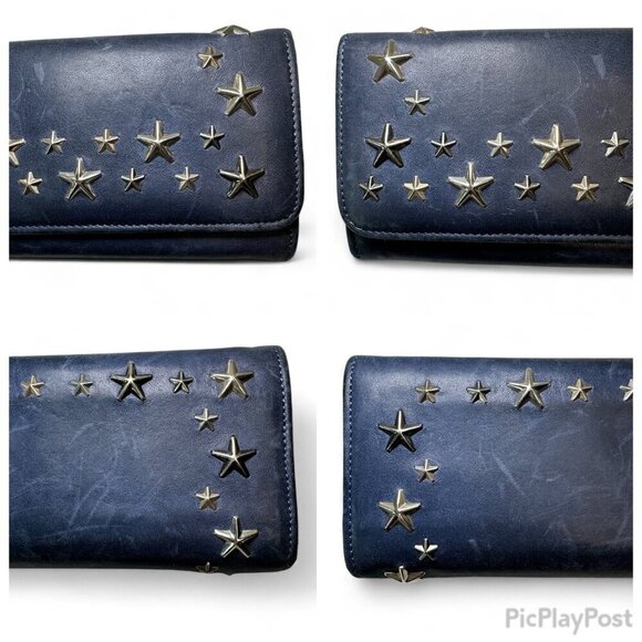 Jimmy Choo Navy Blue Long Leather Wallet with Silver Star Studs - Picture 15 of 16